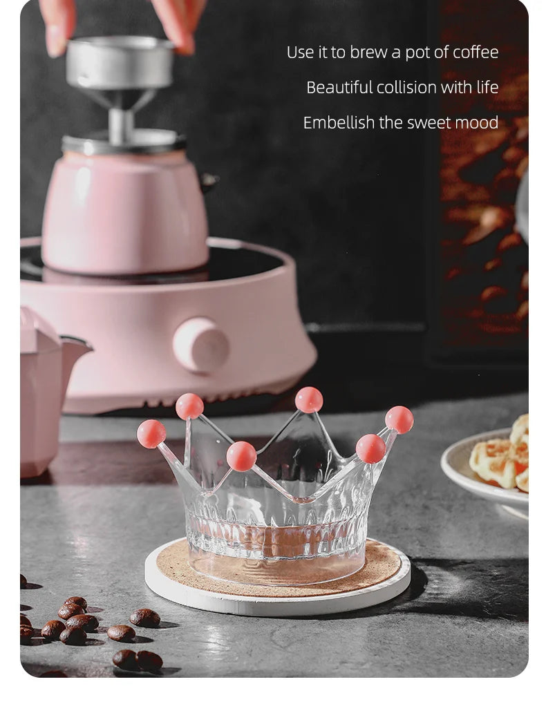 Bincoo Crown Style Coffee Distributor for Moka Pot, Powder Filling & Tamping Tool, Barista Accessory with Leveling Base