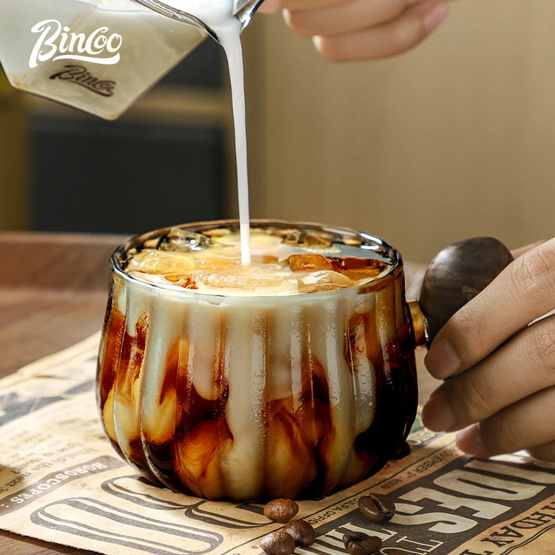 New Stripe Heat-resistant High Boron Silicon Glass Coffee Mug With Wooden Handle Ice American Latte Cup Breakfast Milk Tea Cup