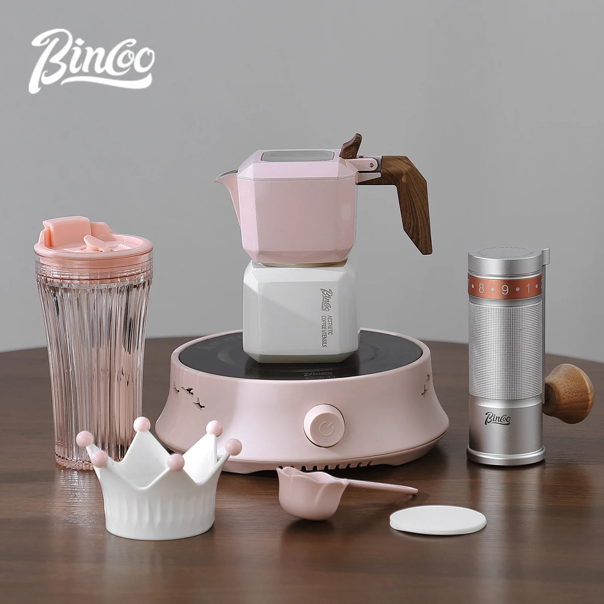 BINCOO Double Valve Moka Pot Square Coffee Pot Espresso Pot Coffee Extraction Maker Set for Home and Outdoor Electric Stove 220v