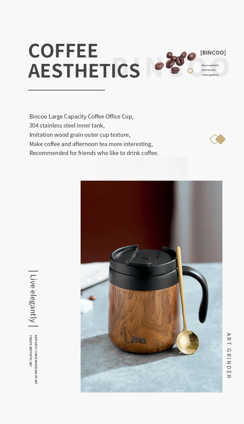 BINCOO-304 Stainless Steel Coffee Mug, Thermal and Cold Insulation Latte Cup, Large-Capacity, Home and Office, 350ml, 500ml