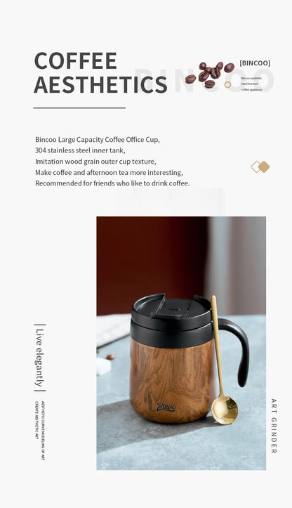 BINCOO-304 Stainless Steel Coffee Mug, Thermal and Cold Insulation Latte Cup, Large-Capacity, Home and Office, 350ml, 500ml