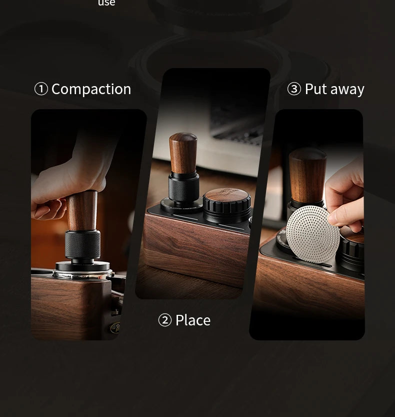 Bincoo Solid Wood Coffee Tamping Stand, Fits 51/58mm Portafilters, Espresso Distributor Base, Barista Tool
