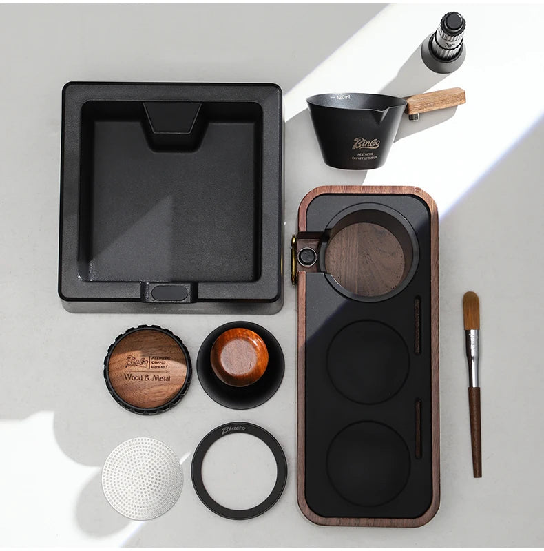 Bincoo Wooden Espresso Tamping Stand Set: Tamper+Distributor, 51/58mm Dual-Size, Barista Organizer