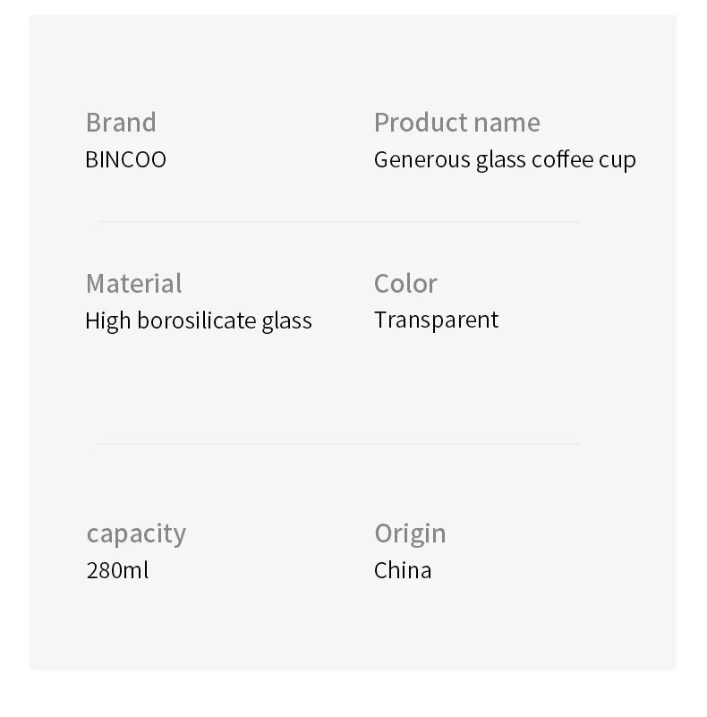 Bincoo 280ml Heat Resistant High Borosilicate Glass Mug Coffee Cup with Handle Office Tea Milk Water Cup Clear Cups Espresso mug