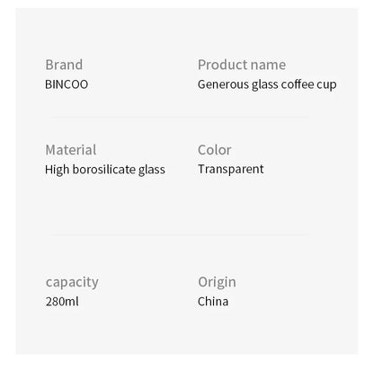 Bincoo 280ml Heat Resistant High Borosilicate Glass Mug Coffee Cup with Handle Office Tea Milk Water Cup Clear Cups Espresso mug
