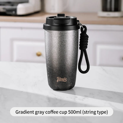Bincoo 500Ml 304 Stainless Steel Coffee Cup Vacuum Insulated Travel Cup Gradient Color Portable Insulated Cup With Lifting Rope