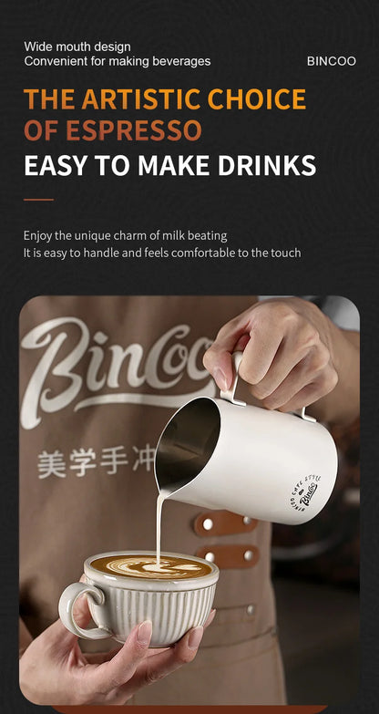 Bincoo Stainless Steel Milk Frothing Pitcher 420/520ml Cappuccino Latte Art  Jug Chic Home Barista Accessories Latte cup and jar
