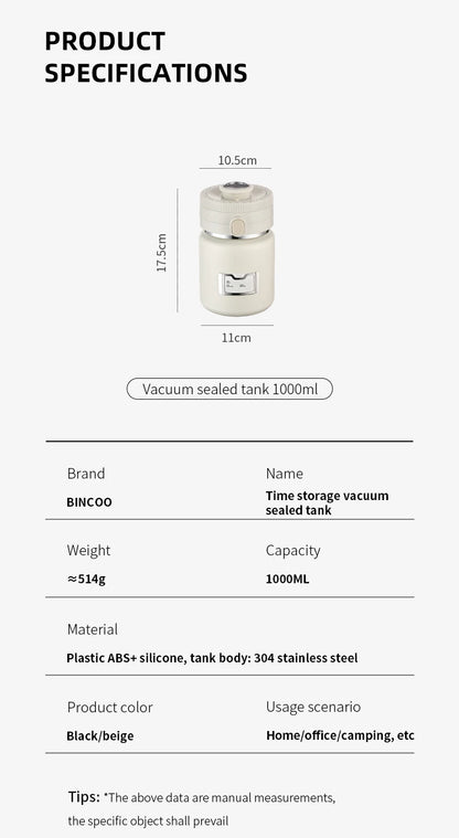 Bincoo Coffee Bean Vacuum Sealed Tank Stainless Steel Grain Tea Nut Keep Fresh Storage Jars Kitchen Airtight Sealed Cans 1000ML