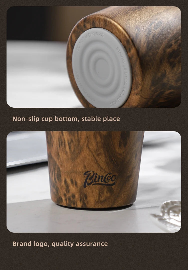 Bincoo Wood Grain Pattern Coffee Thermal Cup 500ml Coffee Travel Mug Insulated Vaccum Portable 304 Stainless Steel Thermos Jug