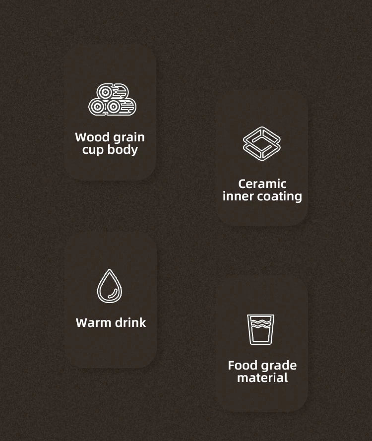 Bincoo Wood Grain Pattern Coffee Thermal Cup 500ml Coffee Travel Mug Insulated Vaccum Portable 304 Stainless Steel Thermos Jug