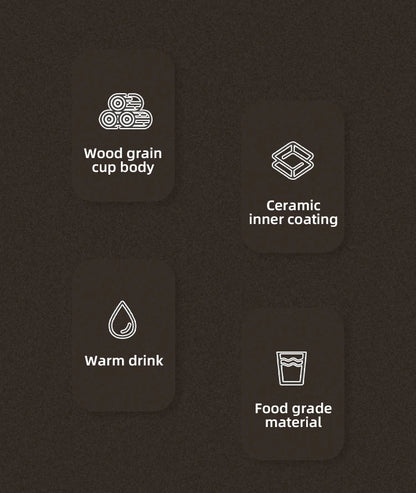 Bincoo Wood Grain Pattern Coffee Thermal Cup 500ml Coffee Travel Mug Insulated Vaccum Portable 304 Stainless Steel Thermos Jug