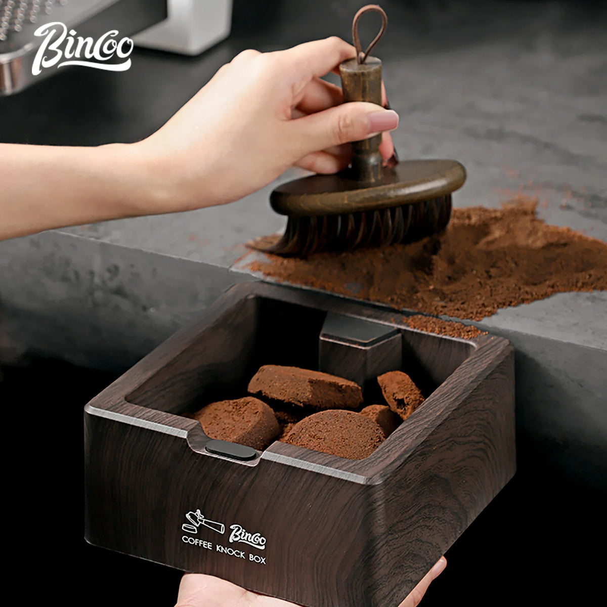 Bincoo Coffee Knock Box for Espresso Machines, Commercial Barista Pucks Disposal Bin with Handle, Home/Cafe Countertop Use