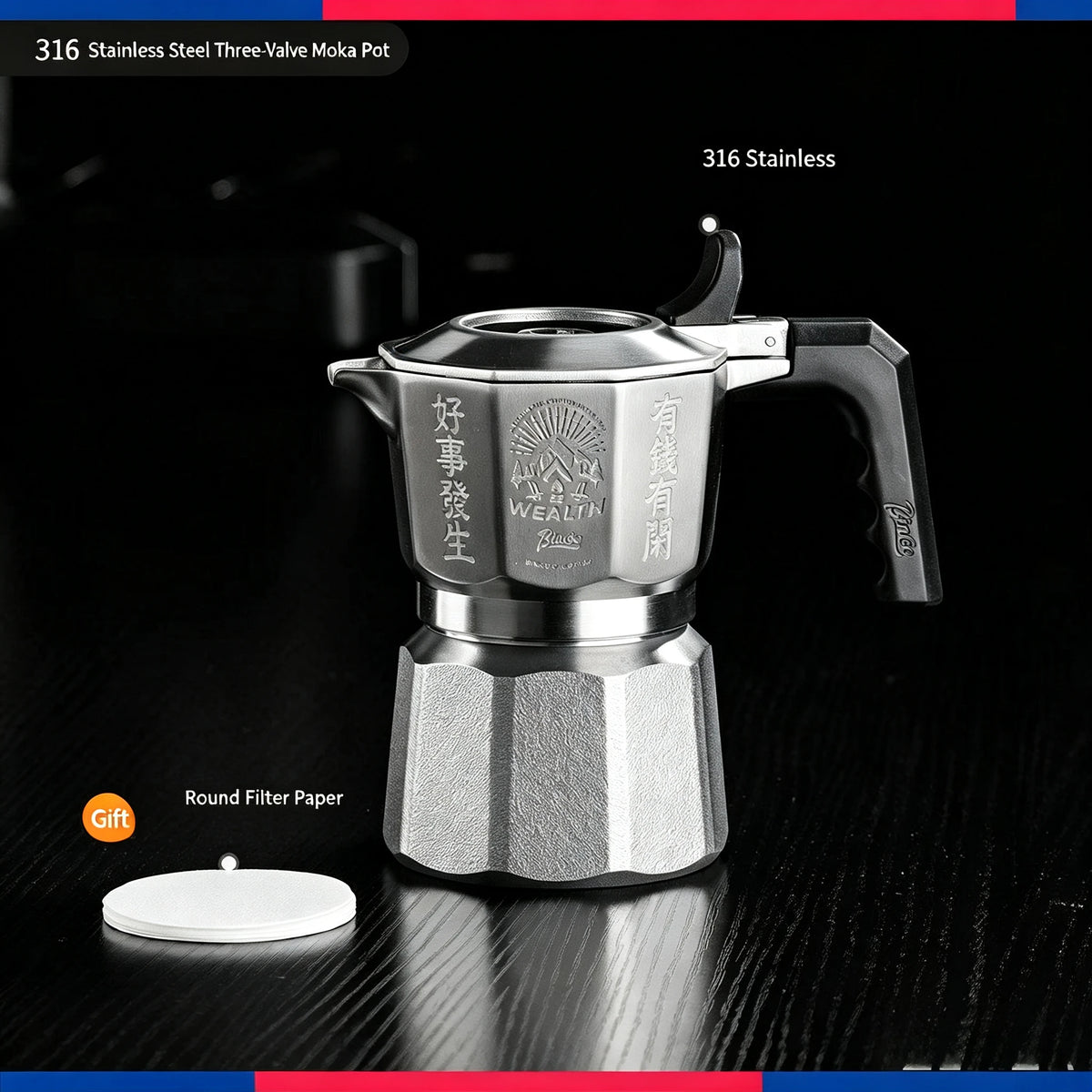 Bincoo Three Valve 316 Stainless Steel Mocha Pot Pressure Concentrating Extraction Coffee Pot Home Professional Barista Kit