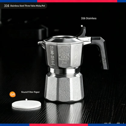 Bincoo Three Valve 316 Stainless Steel Mocha Pot Pressure Concentrating Extraction Coffee Pot Home Professional Barista Kit