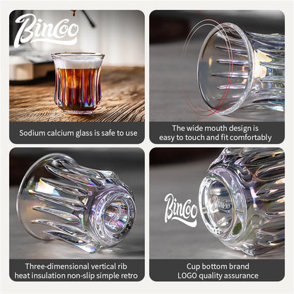BINCOO 160ml Glass Coffee Cup Drinking Glasses for Espresso Cappuccino Latte Mug Juice Cocktails Home Kitchen Barista Glassware