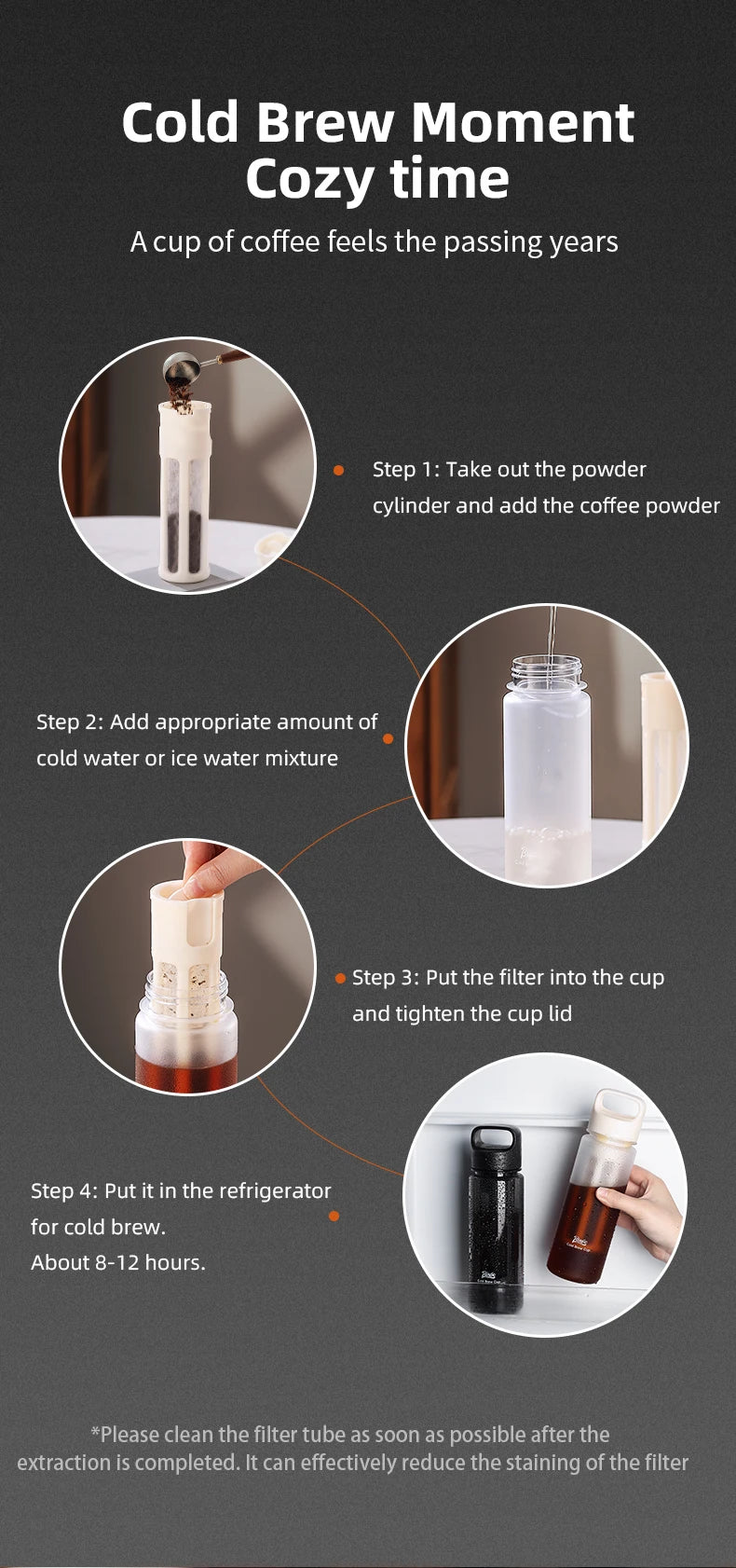 BINCOO Hand Brewed Cold Extraction Bottle Portable Cold Brew Coffee Pot Accompanying Cup Outdoor Lemon Juice Smoothie Filter Cup
