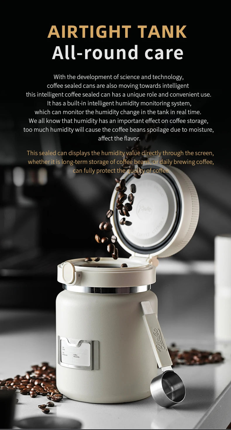 Bincoo Coffee Bean Vacuum Sealed Tank Stainless Steel Grain Tea Nut Keep Fresh Storage Jars Kitchen Airtight Sealed Cans 1000ML