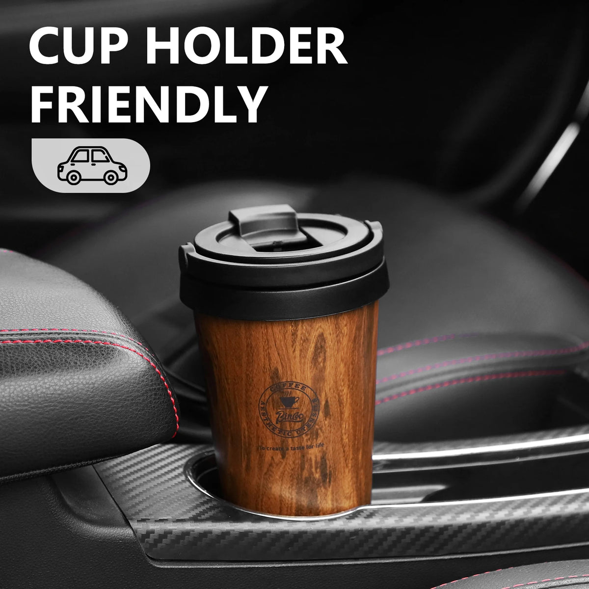Bincoo 500ml Retro Woodgrain Coffee Cup, Stylish Travel Mug, Large Capacity Thermos, Portable for Men/Women
