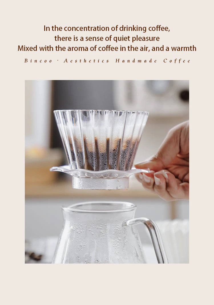 Bincoo  Basket Coffee Dripper Crystal Eye Pour Over Coffee Filter Tritan 1-2Cups Coffee Maker Flat Bottom Increase Uniformity