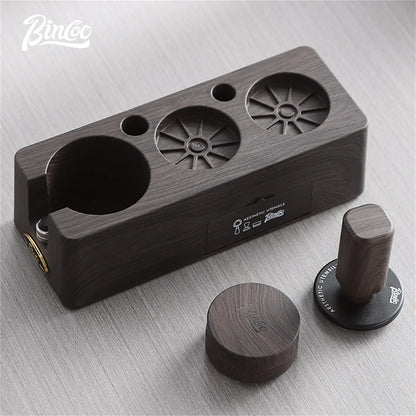 Bincoo Coffee Tamping Kit, Woodgrain 3-Piece Set with Distributor, Fits 51-58mm Portafilters