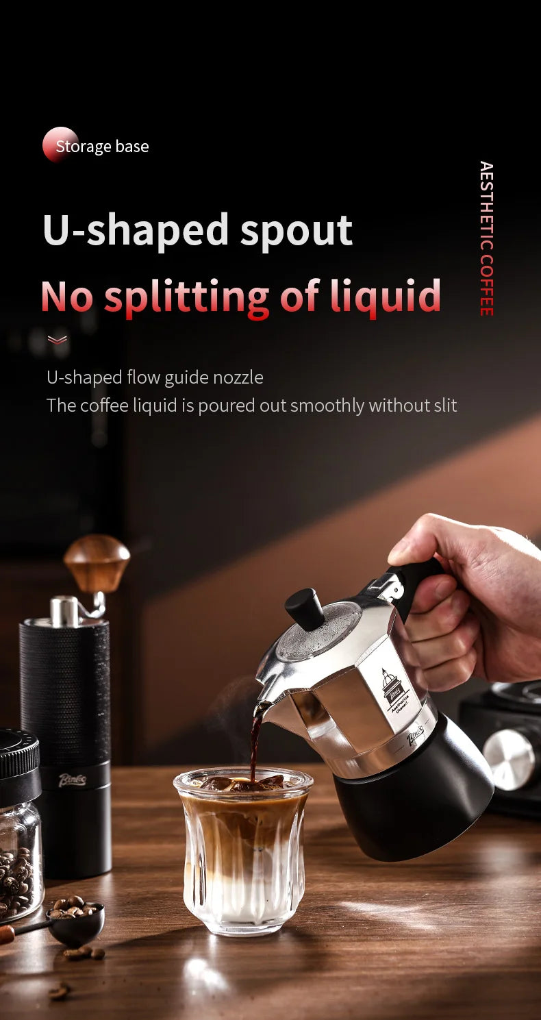 BINCOO Dual Valve Moka Pot Extraction Espresso Maker Hand Brewed Coffee Mocha Pot Italian Home Outdoor Barista Accessories