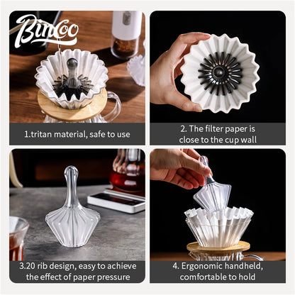 Bincoo Universal Bowl Shape Cone Coffee Filter With Tritan Holder Heat Resistant Paper Filters For Pour Over Brewing