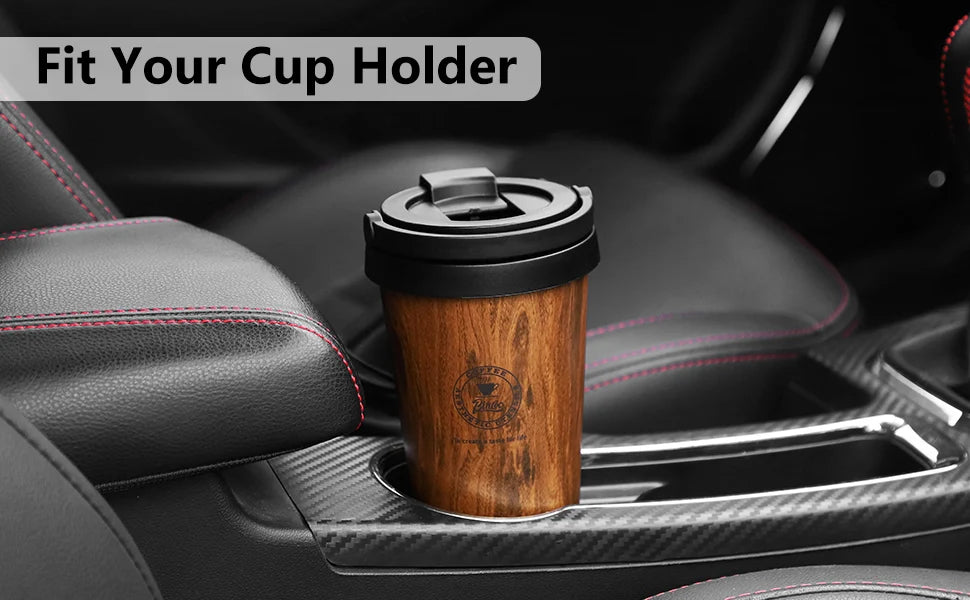 Bincoo 500ml Retro Woodgrain Coffee Cup, Stylish Travel Mug, Large Capacity Thermos, Portable for Men/Women
