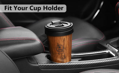 Bincoo 500ml Retro Woodgrain Coffee Cup, Stylish Travel Mug, Large Capacity Thermos, Portable for Men/Women