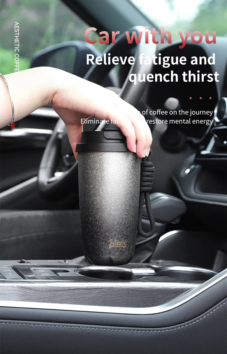 Bincoo 500Ml 304 Stainless Steel Coffee Cup Vacuum Insulated Travel Cup Gradient Color Portable Insulated Cup With Lifting Rope