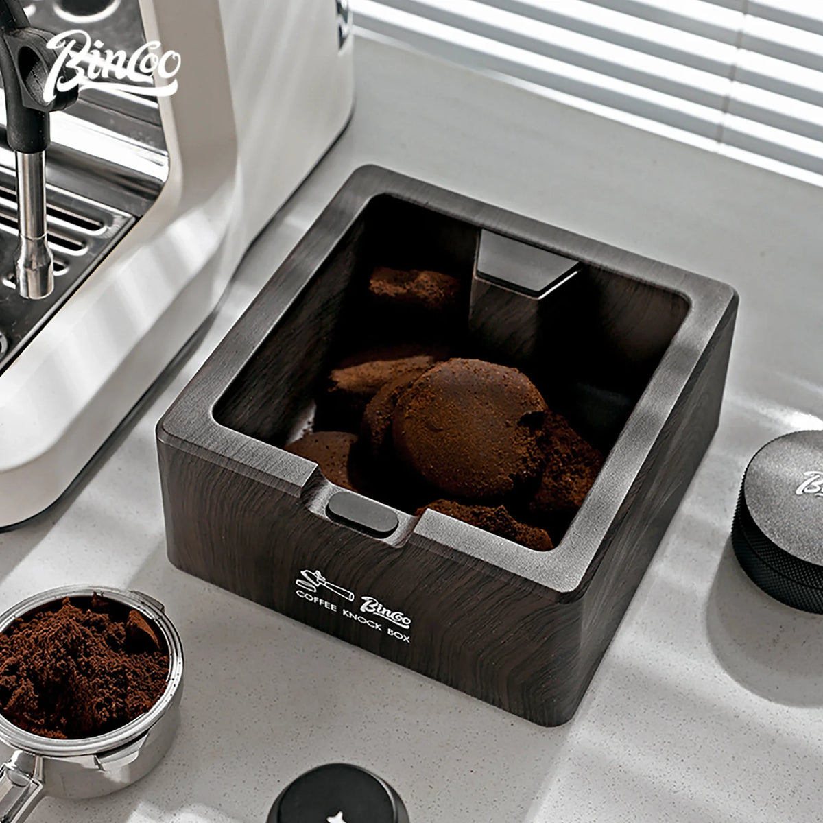 Bincoo Coffee Knock Box for Espresso Machines, Commercial Barista Pucks Disposal Bin with Handle, Home/Cafe Countertop Use