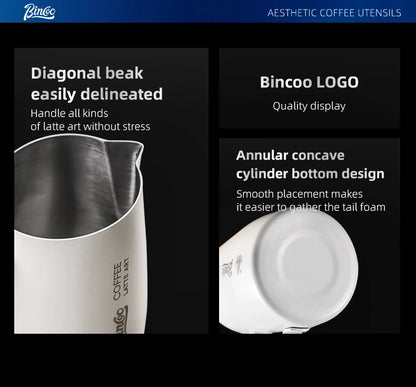 BINCOO Milk Frothing Pitcher 420ml Milk Frother Cup Espresso Steaming Pitcher Stainless Steel Milk Frother Jug Home Barista Tool