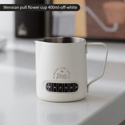 Bincoo Round Spout Coffee Pitcher with Temp Display, Stainless Steel Milk Frother Jug for Latte Art, Espresso Accessory