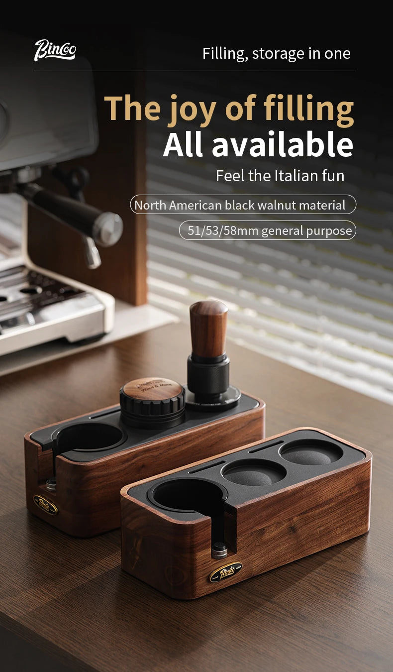 Bincoo Solid Wood Coffee Tamping Stand, Fits 51/58mm Portafilters, Espresso Distributor Base, Barista Tool