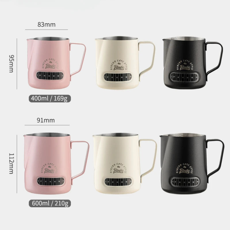 Bincoo Round Spout Coffee Pitcher with Temp Display, Stainless Steel Milk Frother Jug for Latte Art, Espresso Accessory