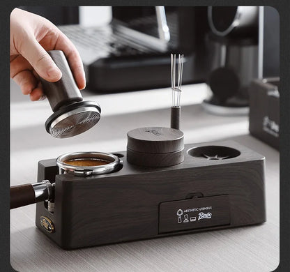 Bincoo Coffee Tamping Kit, Woodgrain 3-Piece Set with Distributor, Fits 51-58mm Portafilters