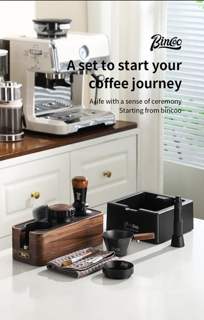 Bincoo Wooden Espresso Tamping Stand Set: Tamper+Distributor, 51/58mm Dual-Size, Barista Organizer