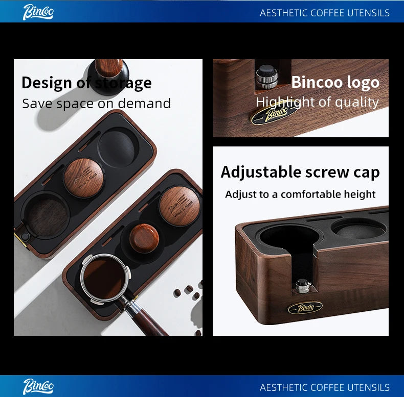 Bincoo Wooden Espresso Tamping Stand Set: Tamper+Distributor, 51/58mm Dual-Size, Barista Organizer