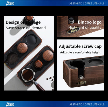 Bincoo Wooden Espresso Tamping Stand Set: Tamper+Distributor, 51/58mm Dual-Size, Barista Organizer