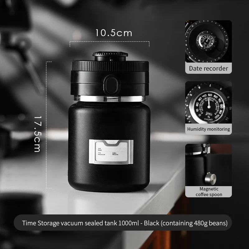 Bincoo Coffee Bean Vacuum Sealed Tank Stainless Steel Grain Tea Nut Keep Fresh Storage Jars Kitchen Airtight Sealed Cans 1000ML