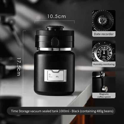 Bincoo Coffee Bean Vacuum Sealed Tank Stainless Steel Grain Tea Nut Keep Fresh Storage Jars Kitchen Airtight Sealed Cans 1000ML