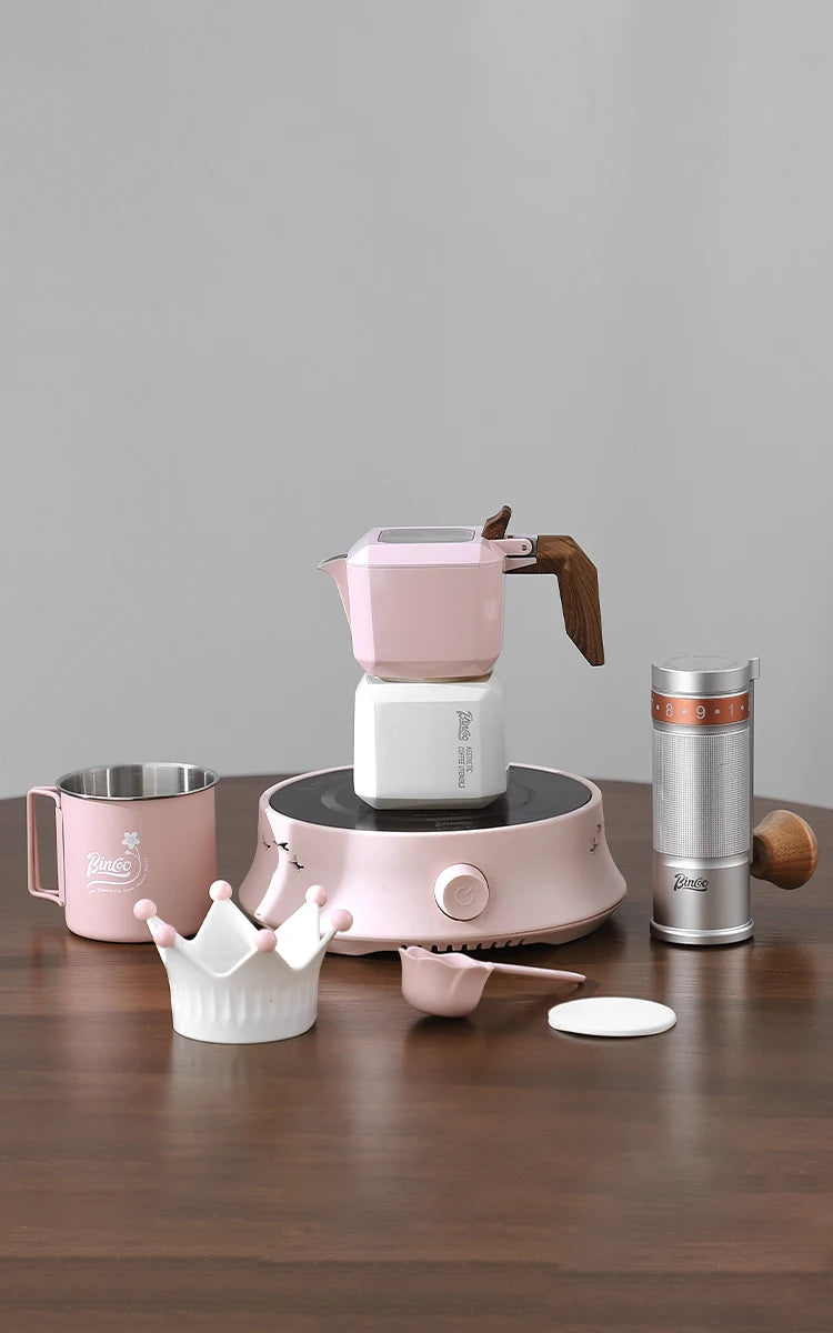 BINCOO Double Valve Moka Pot Square Coffee Pot Espresso Pot Coffee Extraction Maker Set for Home and Outdoor Electric Stove 220v