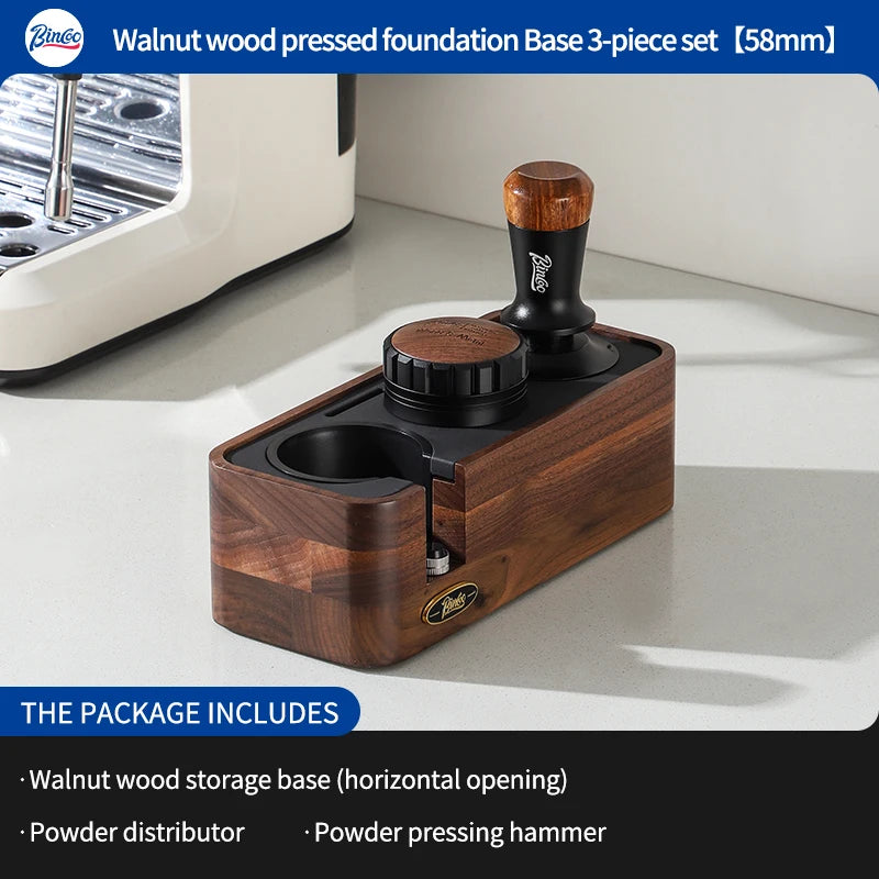Bincoo Wooden Espresso Tamping Stand Set: Tamper+Distributor, 51/58mm Dual-Size, Barista Organizer