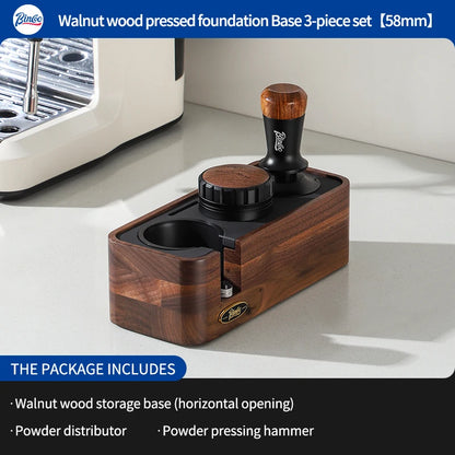 Bincoo Wooden Espresso Tamping Stand Set: Tamper+Distributor, 51/58mm Dual-Size, Barista Organizer