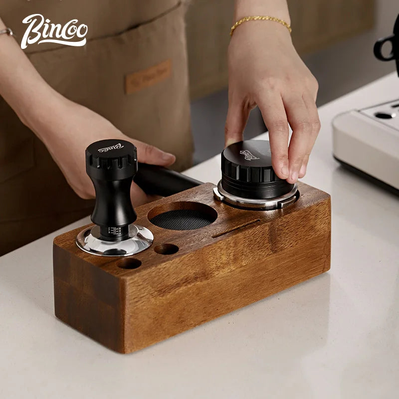 Bincoo-Walnut Coffee Press Base, Powder Distributor Set, Italian Handle, Universal Appliance Tool, Storage Base, 51mm, 58mm