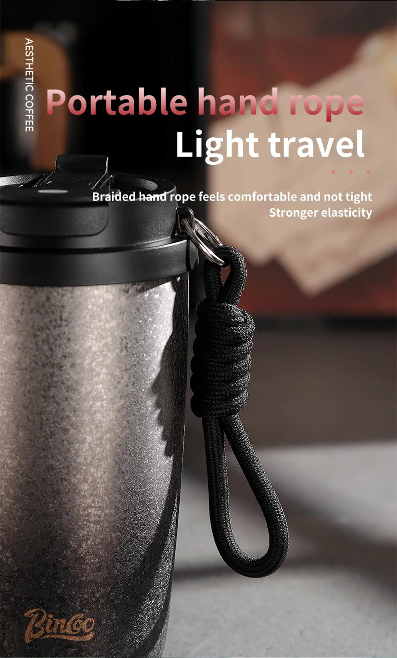 Bincoo 500Ml 304 Stainless Steel Coffee Cup Vacuum Insulated Travel Cup Gradient Color Portable Insulated Cup With Lifting Rope