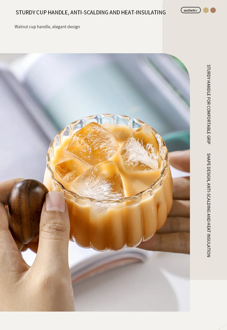 New Stripe Heat-resistant High Boron Silicon Glass Coffee Mug With Wooden Handle Ice American Latte Cup Breakfast Milk Tea Cup