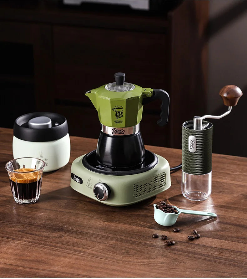 Bincoo Double Valve Moka Pot Espresso Machine Extraction Thermostatic Coffee Mocha Pot Set Outdoor Italian Home Barista Utensils
