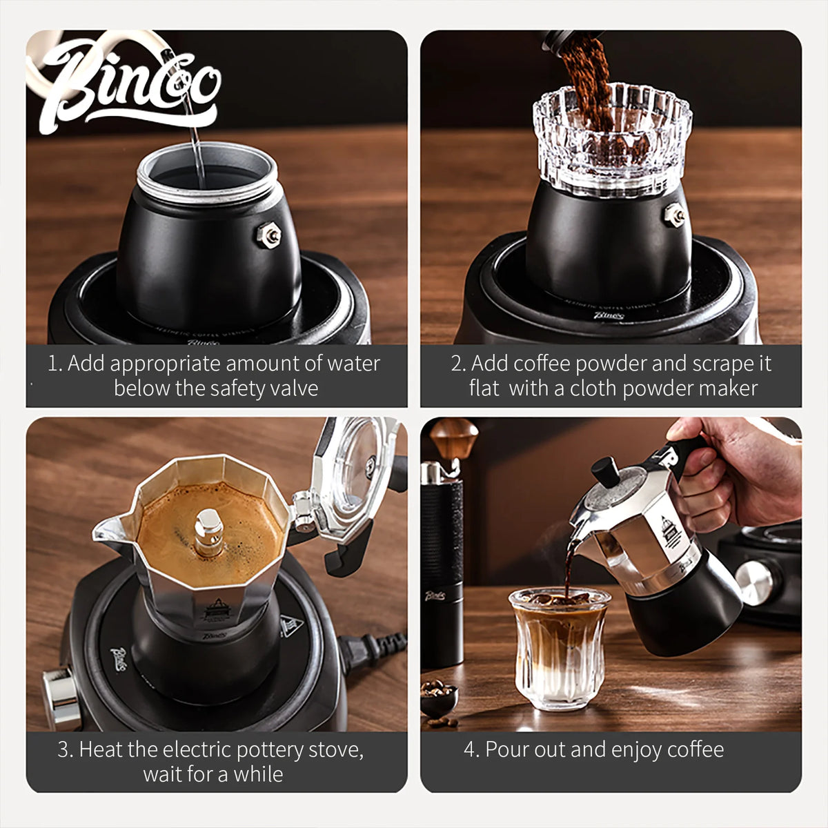 BINCOO Dual Valve Moka Pot Extraction Espresso Maker Hand Brewed Coffee Mocha Pot Italian Home Outdoor Barista Accessories