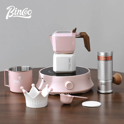 BINCOO Double Valve Moka Pot Square Coffee Pot Espresso Pot Coffee Extraction Maker Set for Home and Outdoor Electric Stove 220v