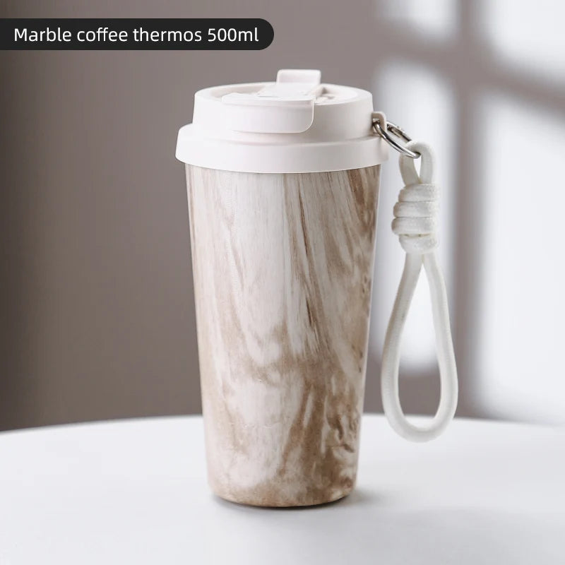 Bincoo Wood Grain Pattern Coffee Thermal Cup 500ml Coffee Travel Mug Insulated Vaccum Portable 304 Stainless Steel Thermos Jug